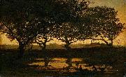 Gerard Bilders Woodland pond at sunset oil painting artist